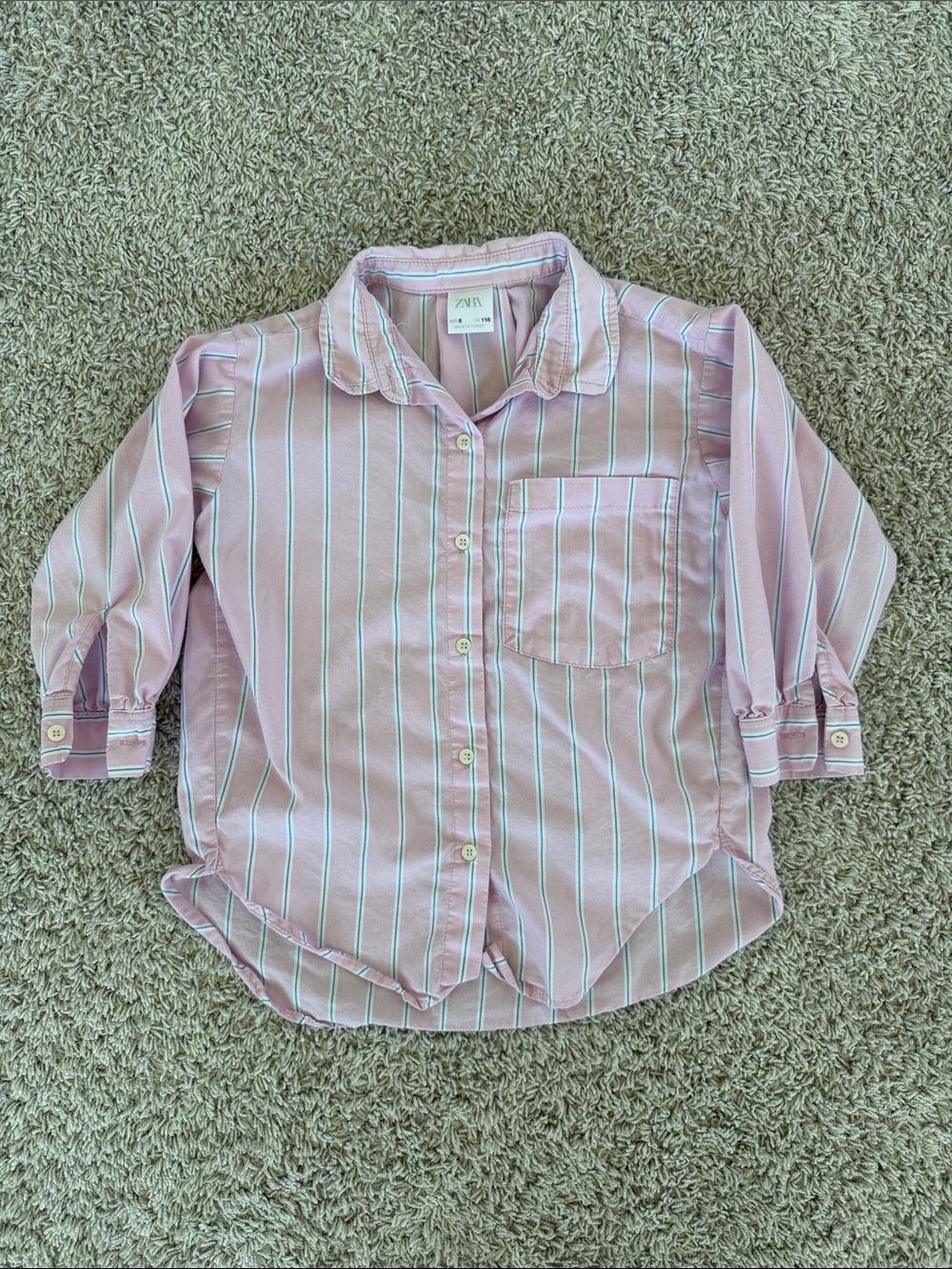 Zara Girls Pink Striped Button-Down Shirt